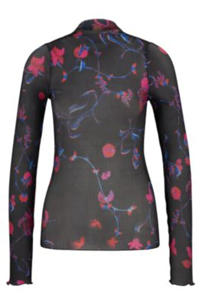 Hugo Boss Slim-fit Top In Printed Pliss Tulle In Patterned