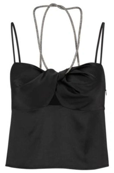 Hugo Twist-front Top With Crystal Straps In Black