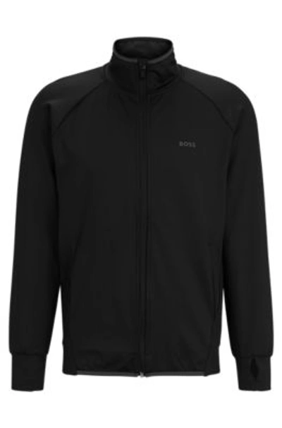 Hugo Boss Zip-up Sweatshirt In Active-stretch Fabric In Black