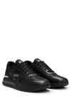 HUGO BOSS MIXED-MATERIAL TRAINERS WITH LEATHER AND MONOGRAM JACQUARD