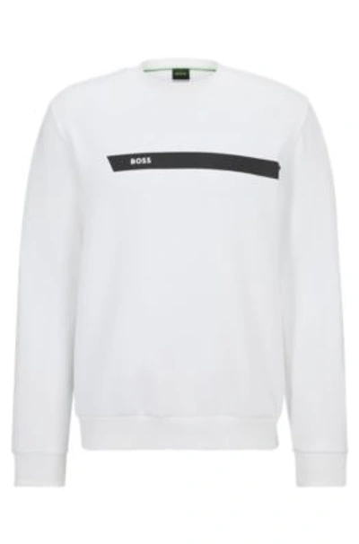 Hugo Boss Cotton-blend Sweatshirt With Graphic Logo Stripe In White