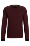 Hugo Boss Long-sleeved Cotton-blend T-shirt With Ottoman Structure In Dark Red
