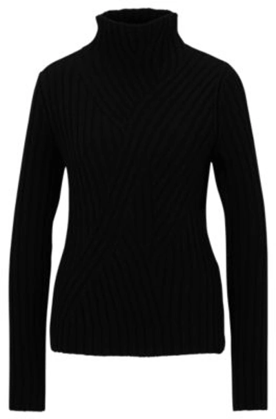 Hugo Boss Funnel-neck Sweater In Virgin Wool And Cashmere In Black