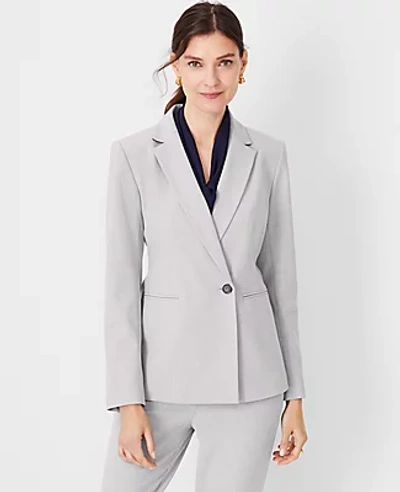 Ann Taylor The Petite Fitted Double Breasted Blazer In Bi-stretch In Pebble Grey Melange