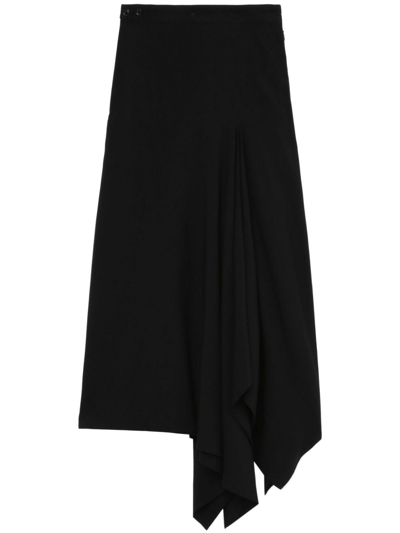 Y's Draped Asymmetric Midi Skirt In Black