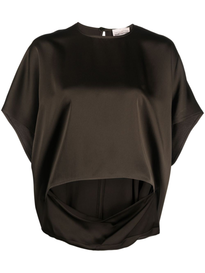 Semicouture Cut-out Short-sleeve Satin Blouse In Brown