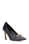 Shop New York And Company Katerina Croc Embossed Faux Leather Pump In Black Lizard