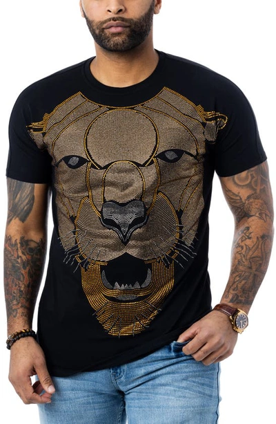 X-ray Rhinestone Saber Tooth Tiger Stretch Cotton Graphic T-shirt In Black Saber Tooth Tiger