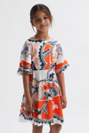 REISS APRIL - CORAL JUNIOR PRINTED FLOATY DRESS, AGE 6-7 YEARS