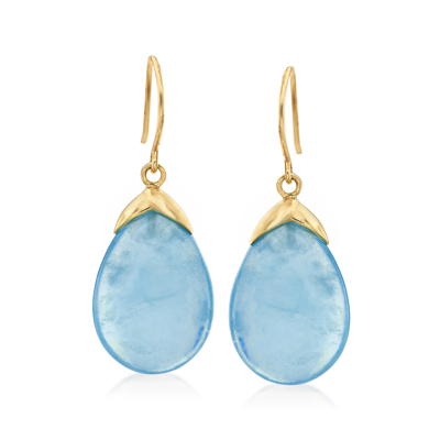 Ross-simons Aquamarine Drop Earrings In 14kt Yellow Gold In Blue