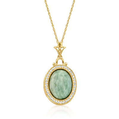 Ross-simons Jade And . White Topaz Locket Necklace In 18kt Gold Over Sterling In Green