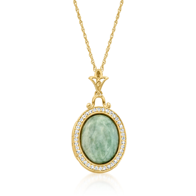 Ross-simons Jade And . White Topaz Locket Necklace In 18kt Gold Over Sterling In Multi