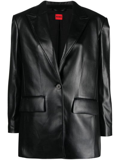 Hugo Logo-debossed Single-breasted Blazer In Black