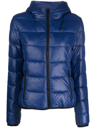 Hugo Zip-up Padded Puffer Jacket In Blue