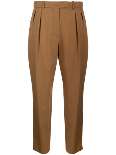 Apc Pleated Cropped Trousers In Brown