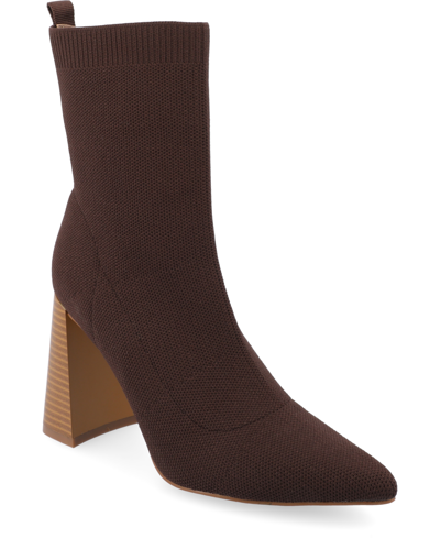 Journee Collection Women's Noralinn Knit Stacked Flared Heel Dress Booties In Brown