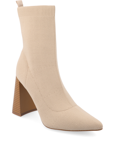 Journee Collection Women's Noralinn Knit Stacked Flared Heel Dress Booties In Beige