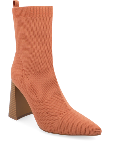 Journee Collection Women's Noralinn Knit Stacked Flared Heel Dress Booties In Rust