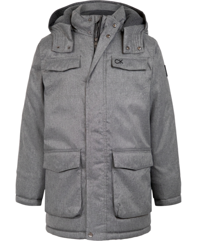 Calvin Klein Big Boys Resonance Military-inspired Hooded Jacket In Charcoal Heather
