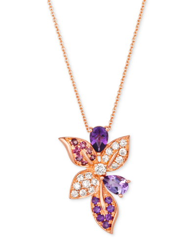 Le Vian Multi-gemstone (3/4 Ct. T.w.) & Nude Diamond (1/3 Ct. T.w.) Flower Pendant Necklace In 14k Rose Gold In No Color
