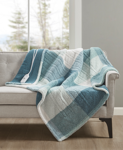 Premier Comfort Heated Sherpa Throw Bedding In Blue