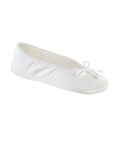 Isotoner Signature Women's Satin Ballerina Slippers With Bow In White