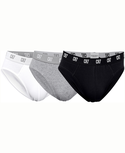 Cr7 Men's Cotton Blend Briefs, Pack Of 3 In Black,gray,white