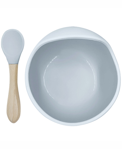 Kushies Baby Boys Or Baby Girls Siliscoop Silicone Feeding Bowl And Spoon, 2 Piece Set In Grey