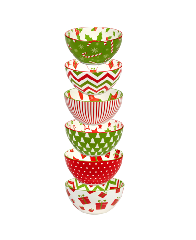 Certified International Holiday Fun 30 oz All Purpose Bowls Set Of 6, Service For 6 In Multi
