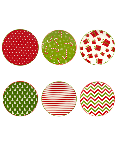 Certified International Holiday Fun 6" Canape Plates Set Of 6, Service For 6 In Multi