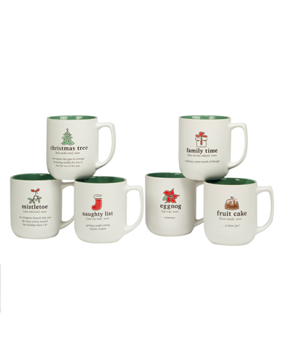 Certified International Christmas Fun Green Sayings 16 oz Mugs Set Of 6 In Multi