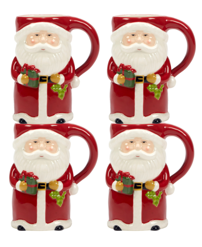 Certified International Joy Of Christmas 18 oz 3-d Santa Mugs Set Of 4 In Red