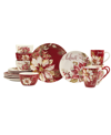 Certified International Winters Joy 16 Piece Dinnerware Set, Service For 4 In Red