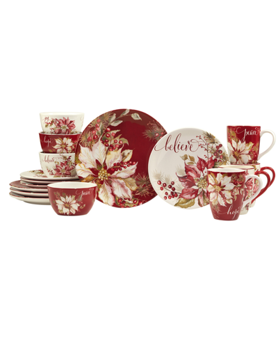 Certified International Winters Joy 16 Piece Dinnerware Set, Service For 4 In Red
