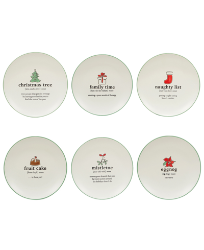 Certified International Christmas Fun Green Sayings 8.5" Dessert Plates Set Of 6 In Multi