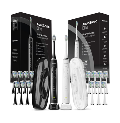 Aquasonic Elite Duo Series Electric Toothbrush Set In Black And White