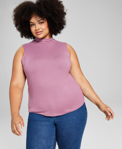 And Now This Trendy Plus Size Sleeveless Mock-neck Top In Saxifrage