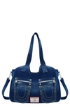 True Religion Brand Jeans Horseshoe Stitched Denim Shoulder Bag In Dark Denim
