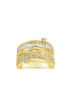 Sterling Forever 14k Plated Cz Raven Half-eternity Ring In Gold
