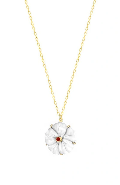 Gabi Rielle 14k Over Silver Pearl Cz Gardenia Blossom Necklace In Gold