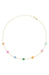 Gabi Rielle Enamel Clover Station Necklace In Gold/multi