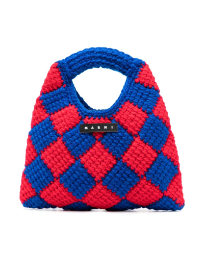 Marni Kids' Small Market Diamond Crochet Bag In Red