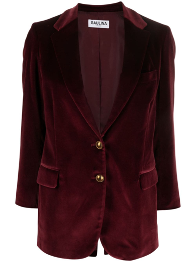 Saulina Antonia - Single-breasted Velvet Jacket In Rojo Oscuro