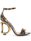 Dolce & Gabbana Keira 105 Leopard Print Leather Dg Baroque Sandals In Brown