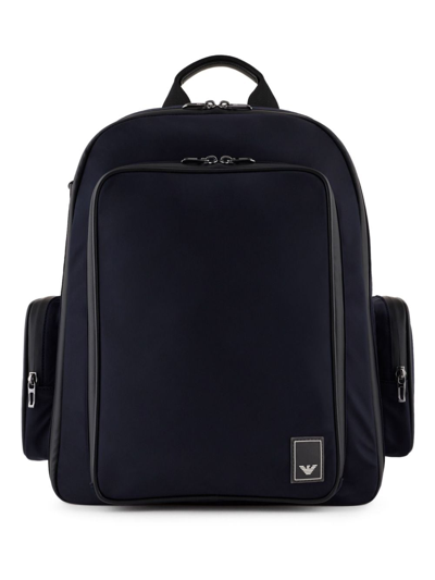 Emporio Armani Logo-patch Zipped Backpack In Blue
