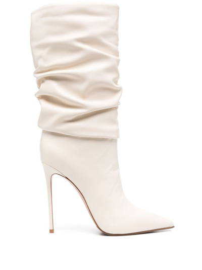 Le Silla 120mm Ruched Leather Boots In Weiss
