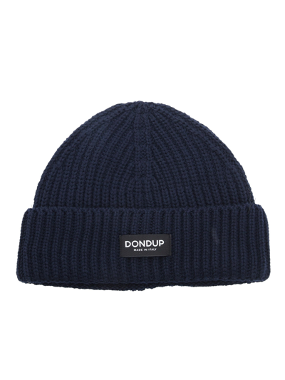 Dondup Logo-patch Ribbed-knit Beanie In Blue