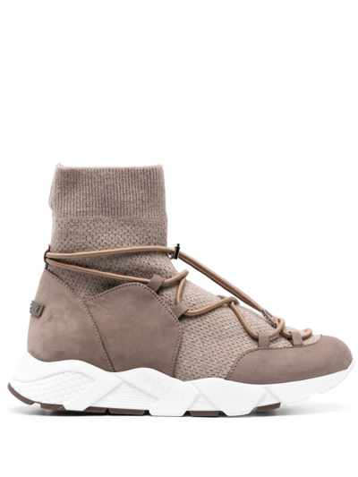 Peserico Suede-panelled Toggle Sneakers In Brown