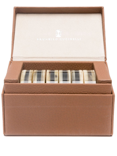 Brunello Cucinelli Logo-engraved Napkin Holders (pack Of Six) In Brown