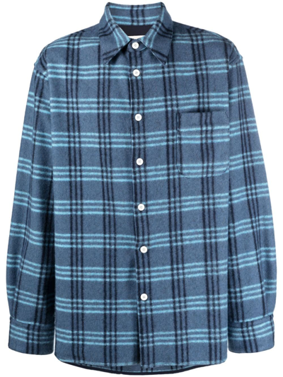 Marni Check-pattern Felted-finish Shirt In Blue
